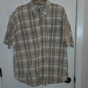 Magellan Outdoors Men's Plaid Button Down Shirt - Tan and White